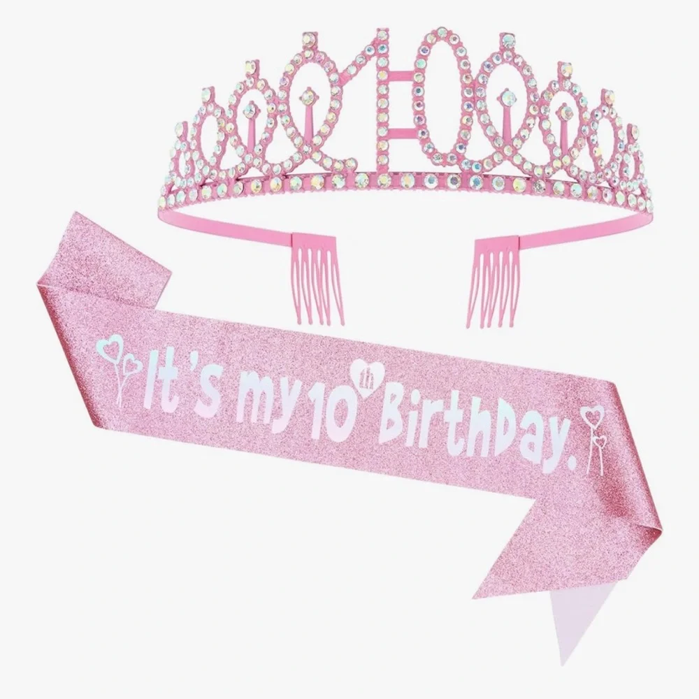 10th Birthday Girl Tiara Sash Shirt Party Outfit Favors NWT Bundle